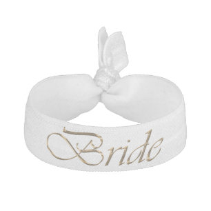 Bride, gold script elegant chic white wedding elastic hair tie