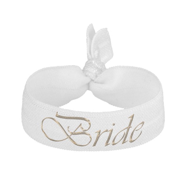 Bride, gold script elegant chic white wedding elastic hair tie (Front)