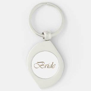 Bride, gold script elegant chic white wedding keychain