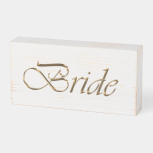 Bride, gold script elegant chic white wedding wooden box sign