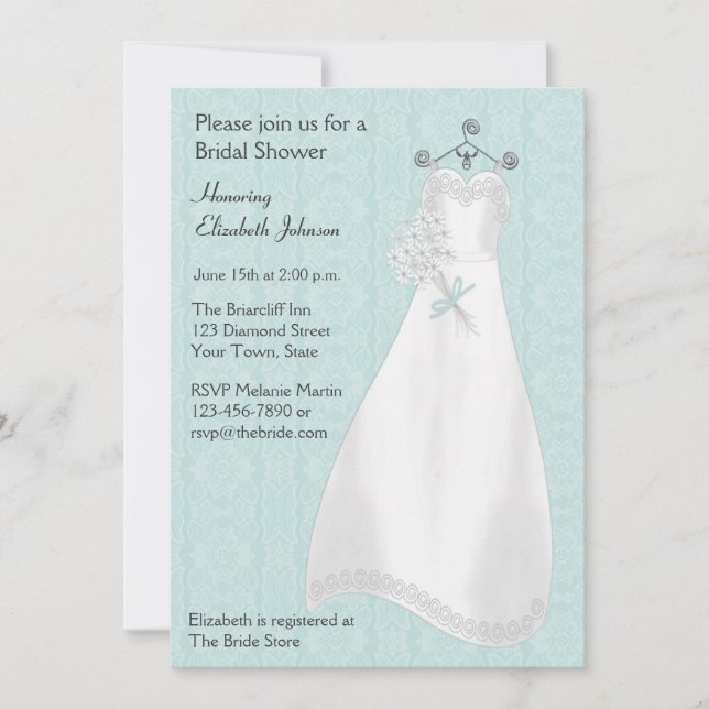 Bride Gown, Blue Lace-look Invitation (Front)