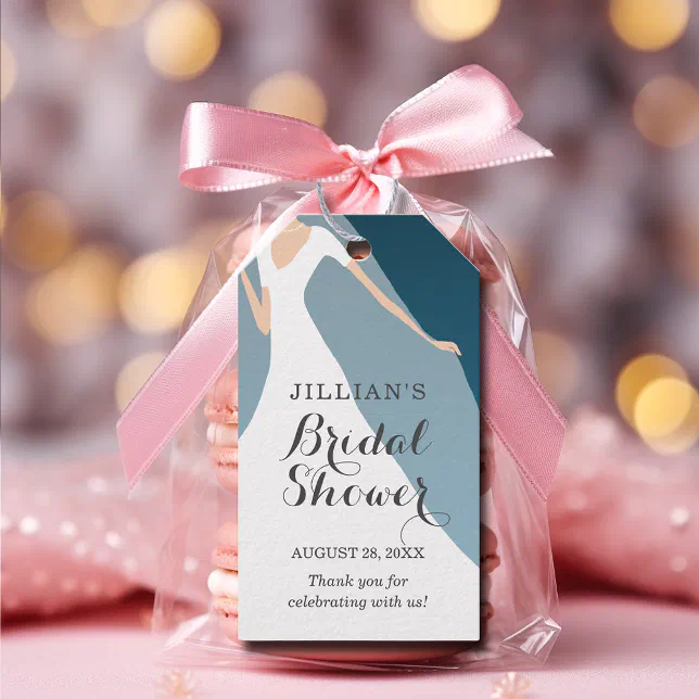Bride Gown Bridal Shower Teal Thank You Gift Tags | Zazzle