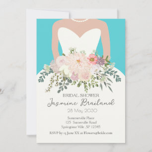 Bride Gown with Floral Bouquet Bridal Shower Invitation