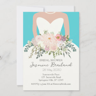 Bride Gown with Floral Bouquet Bridal Shower  Invitation