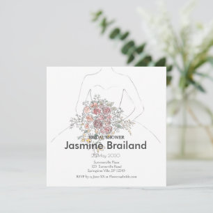 Bride Gown with Floral Bouquet Bridal Shower Save The Date