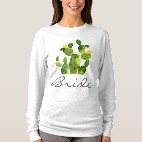 BRIDE GREEN WATERCOLOUR DESERT CACTUS FLOWER T_Shirt