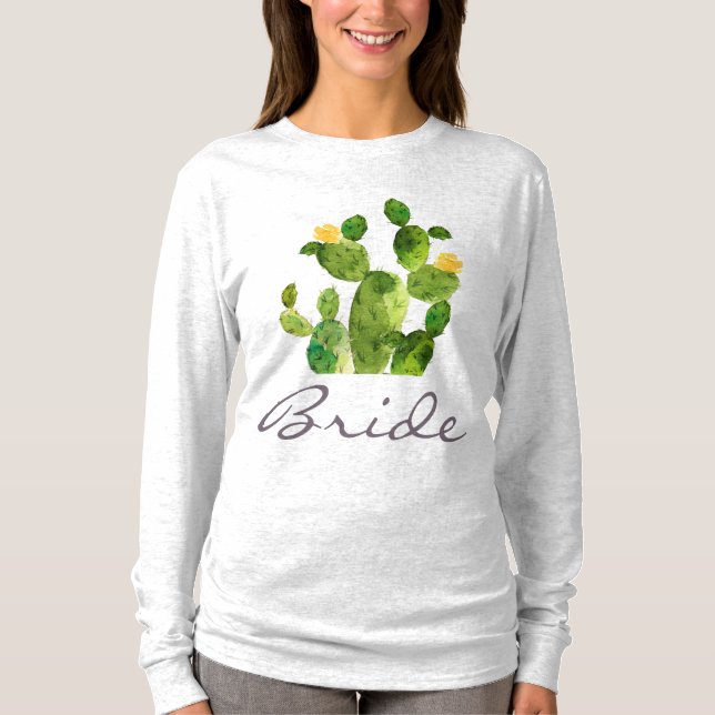 BRIDE GREEN WATERCOLOUR DESERT CACTUS FLOWER T-Shirt (Front)