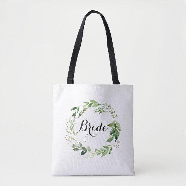Bride Greenery Wedding Tote Watercolor Wreath Bag (Front)