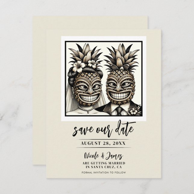 Bride & Groom Aloha Pineapple Tiki Save the Date  Invitation (Front/Back)