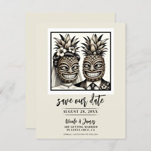 Bride  Groom Aloha Pineapple Tiki Save the Date  Invitation