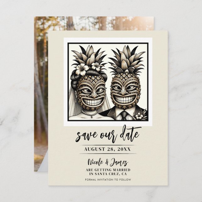 Bride & Groom Aloha Pineapple Tiki Save the Date  Invitation (Front/Back)