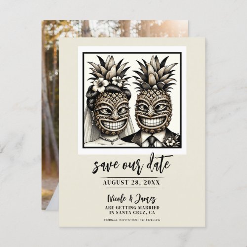 Bride  Groom Aloha Pineapple Tiki Save the Date  Invitation