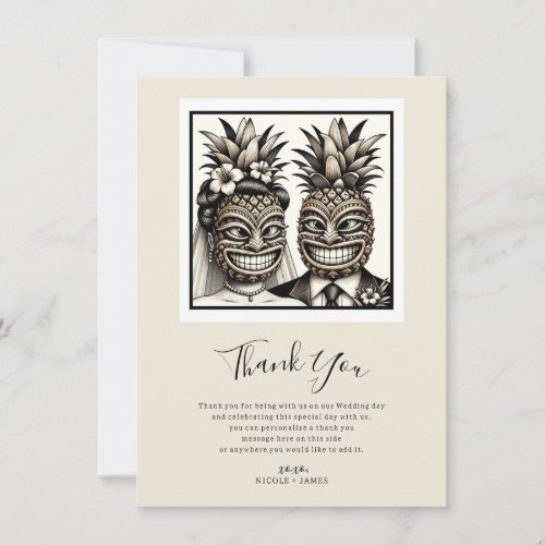 Bride  Groom Aloha Pineapple Tiki Thank You Invitation