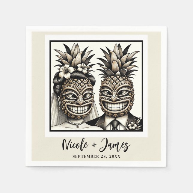 Bride & Groom Aloha Pineapple Tiki Wedding  Napkins (Front)