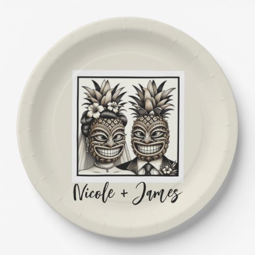 Bride  Groom Aloha Pineapple Tiki Wedding  Paper Plates