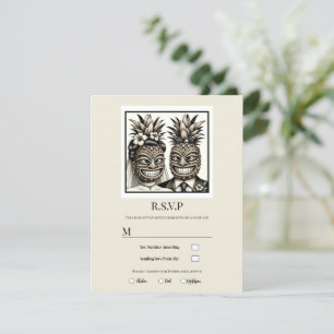 Bride & Groom Aloha Pineapple Tiki Wedding RSVP Invitation