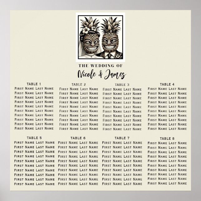 Bride & Groom Aloha Pineapple Tiki Wedding Seat Poster (Front)
