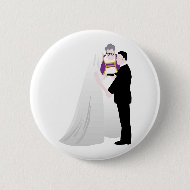 Bride, Groom and Officiant Pinback Button (Front)