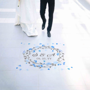 Bride Groom Any Color Hearts Blue & Gray Wreath Fl Floor Decals