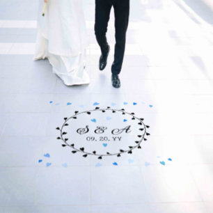 Bride Groom Any Color Hearts Blue & Gray Wreath Fl Floor Decals
