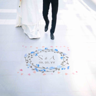 Bride Groom Any Color Hearts Blue & Gray Wreath Floor Decals