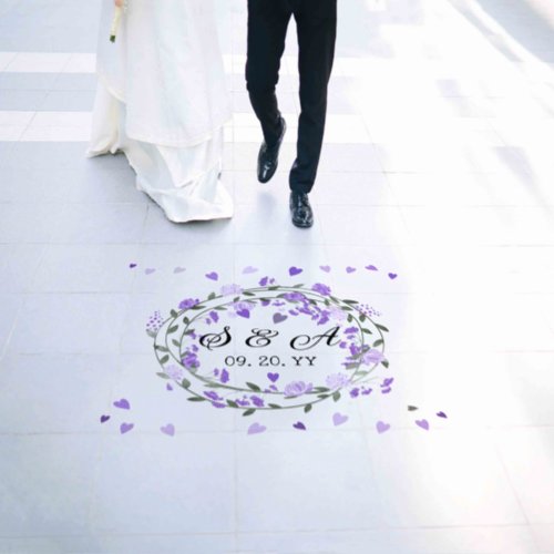 Bride Groom Any Color Hearts Purple Peony Wreath  Floor Decals