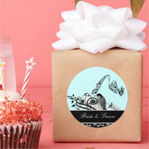 Bride & Groom Aqua Blue Vintage Birds Sticker