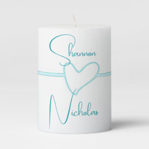 Bride & Groom Aqua 'Whimsical Heart' Pillar Candle