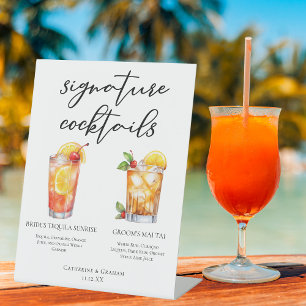 Bride Groom Beach Wedding Signature Cocktails Menu Pedestal Sign