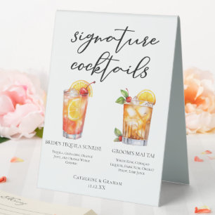 Bride Groom Beach Wedding Signature Cocktails Menu Table Tent