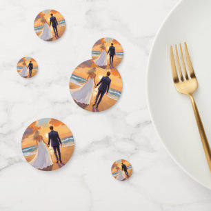 Bride & Groom Beach Wedding Watercolor Confetti