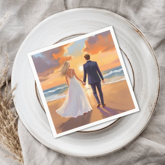 Bride & Groom Beach Wedding Watercolor Napkins (Creator Uploaded)
