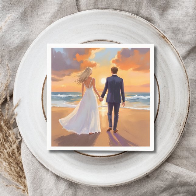 Bride & Groom Beach Wedding Watercolor Napkins (Creator Uploaded)