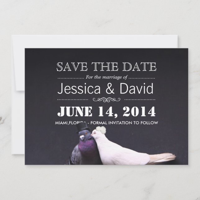 Bride & Groom Birds Save the Date Announcement (Front)
