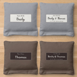 Bride & Groom Black and White Wedding Cornhole Bags