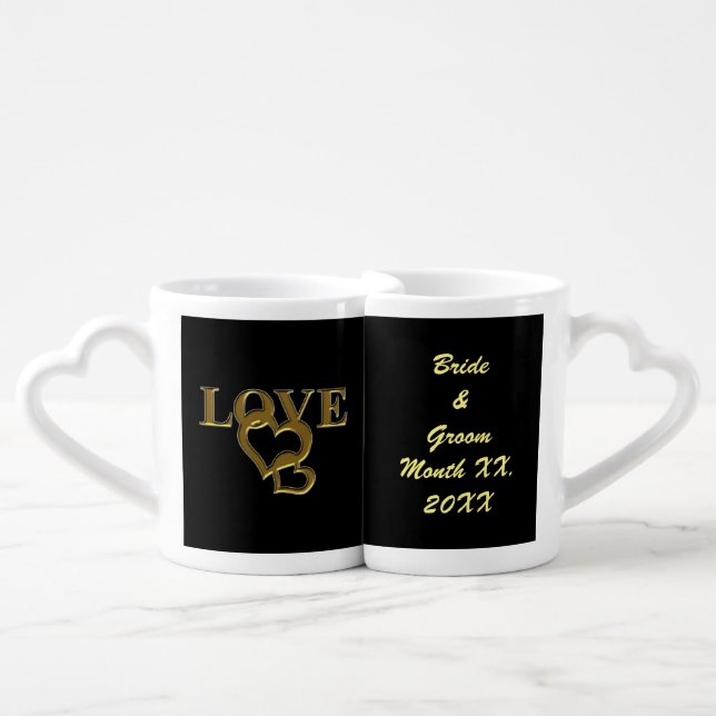 Bride Groom Black Bkgrd Love Heart Lovers Mugs (Front Nesting)