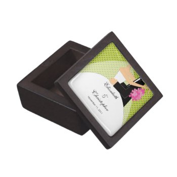 Bride & Groom Black & Green Decorative Tile Jewelry Box by celebrateitgifts at Zazzle