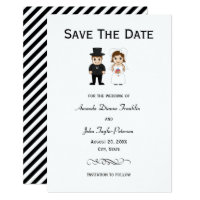 Bride & Groom Black Stripes - 3x5 Save the Date Card