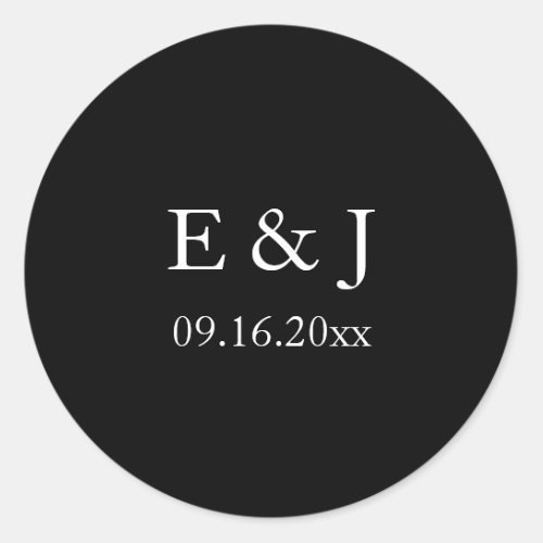 Bride Groom Black Wedding Monogram Minimalist Classic Round Sticker