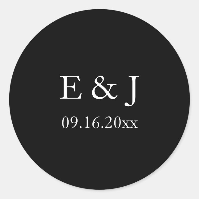 Bride Groom Black Wedding Monogram Minimalist Classic Round Sticker (Front)