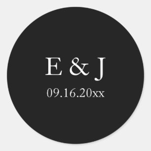 Bride Groom Black Wedding Monogram Minimalist Classic Round Sticker