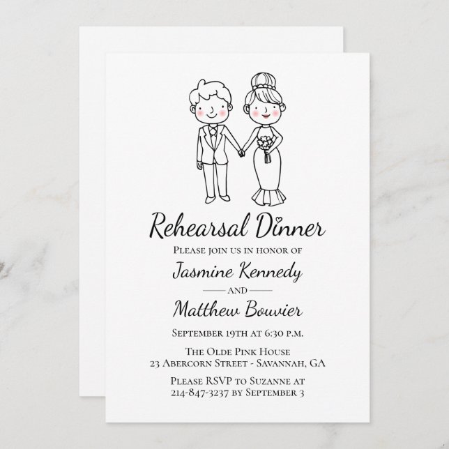 Bride Groom Black Wedding Rehearsal Dinner Invitation (Front/Back)