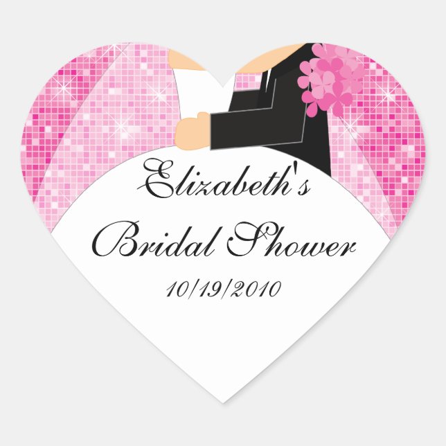 Bride Groom Bridal Shower Square Sticker Pink (Front)