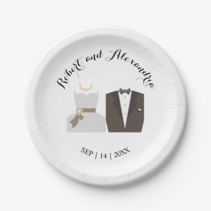 Bride & Groom Bridal Shower Wedding Reception Paper Plates