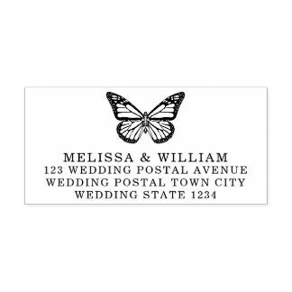 Bride & Groom Butterfly Wedding Return Address Self-inking Stamp