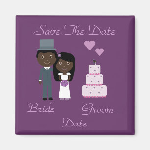 Bride & Groom & Cake Ethnic Save The Date Wedding Magnet