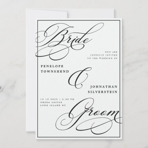Bride & Groom Calligraphy Black White Wedding Invitation