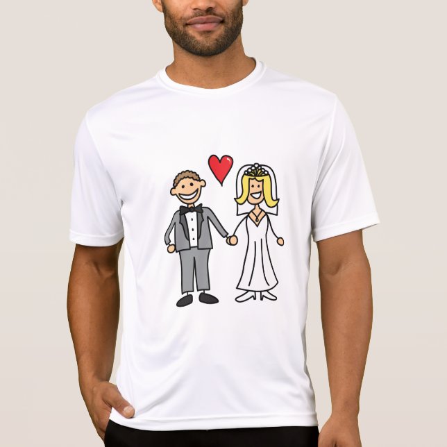 Bride & Groom Cartoon - Add Your Own Message T-Shirt (Front)