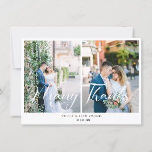 Bride & Groom Chic 2 Photos Collage Hand Lettered Thank You Card