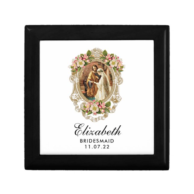 Bride Groom Christian Gold Floral  Bridesmaid Gift Box (Front)